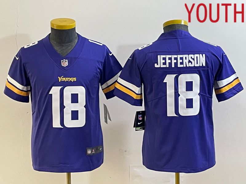 Youth Minnesota Vikings 18 Jefferson Purple 2023 Nike Vapor Limited NFL Jersey